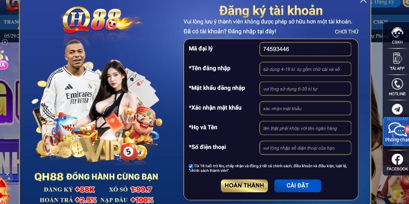 Hướng dẫn cách đăng ký tài khoản Qh88
